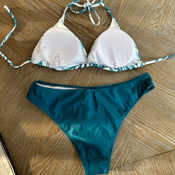 Tropical Triangle Top Bikini Bottoms Matching Romper Cover Up Swim Set Swimsuit - Picture 11 of 16